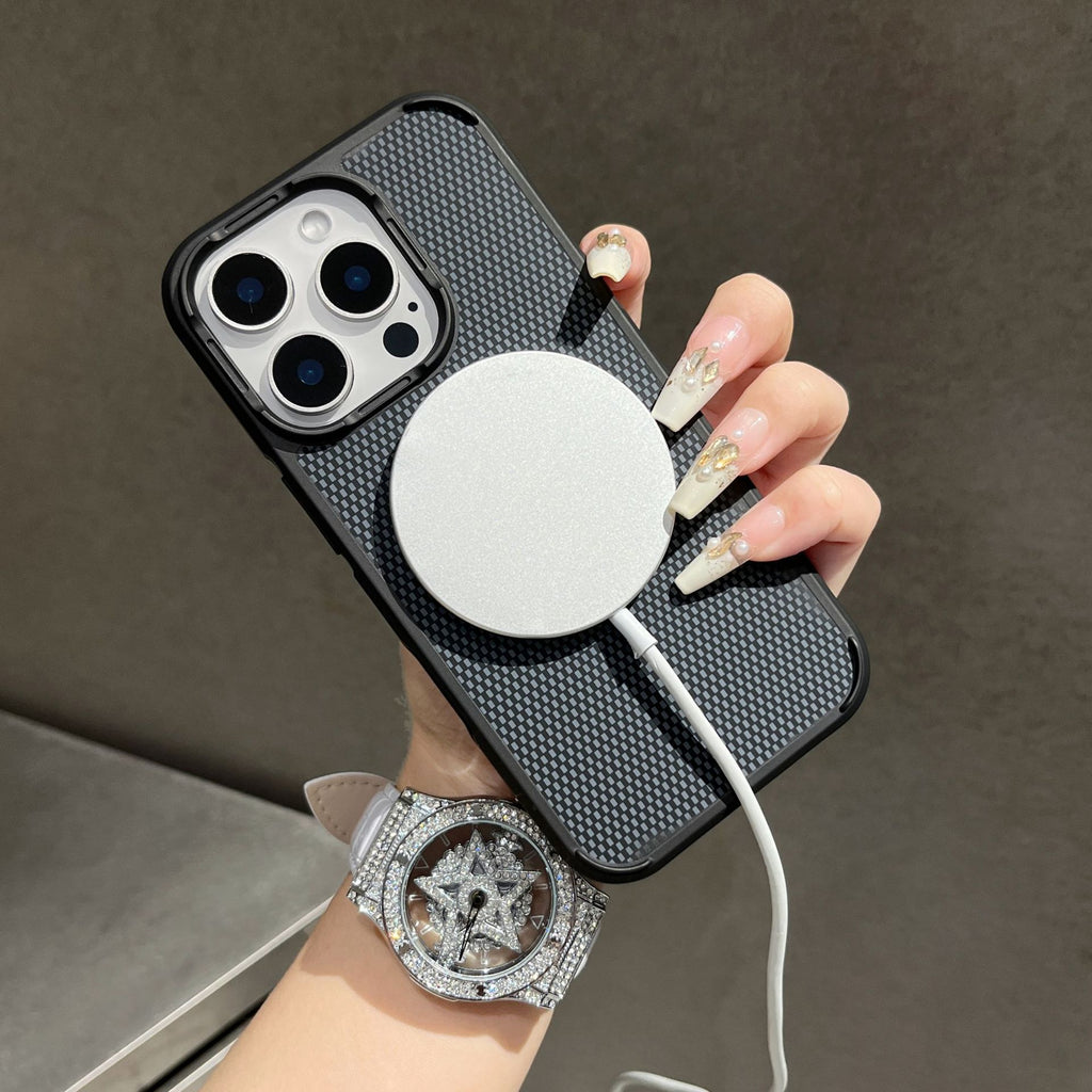 Coque d'aspiration magnétique en fibre de carbone avec une sensation Matte et Anti Drop
