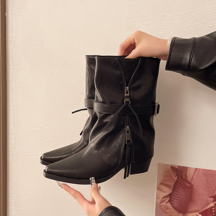 Femmes Française Rétro Hautur intérieur Bottes courtes Automne Hiver Mode Tube Bottes Mode