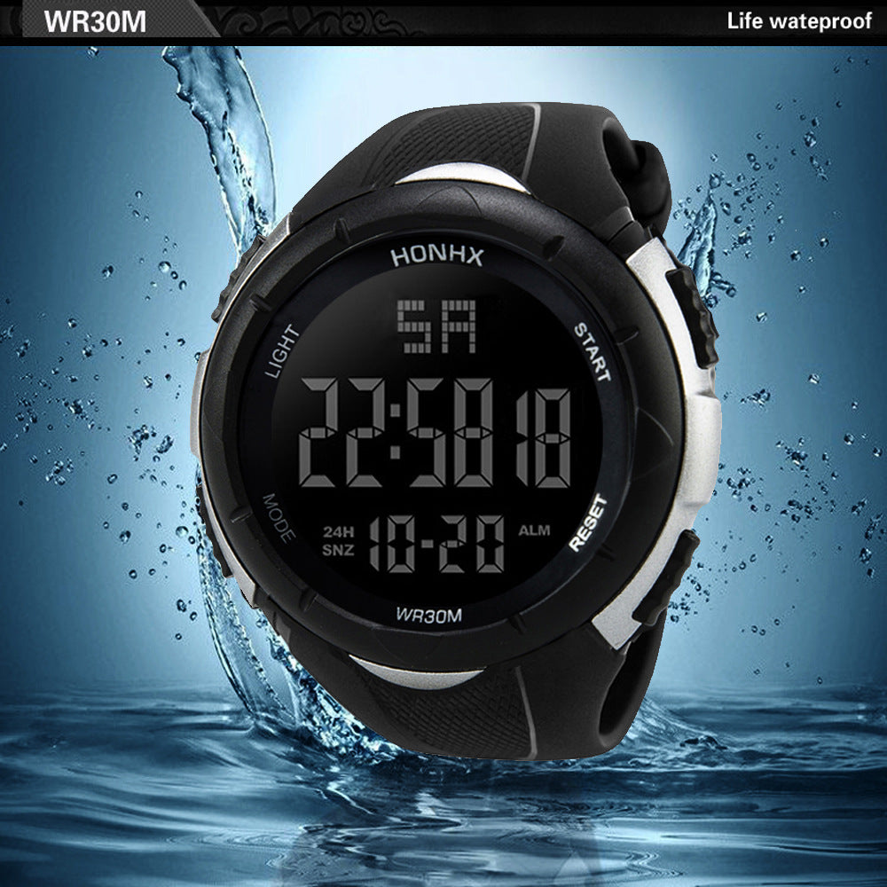 Montre électronique homme Négatif noir grand écran montre sport
