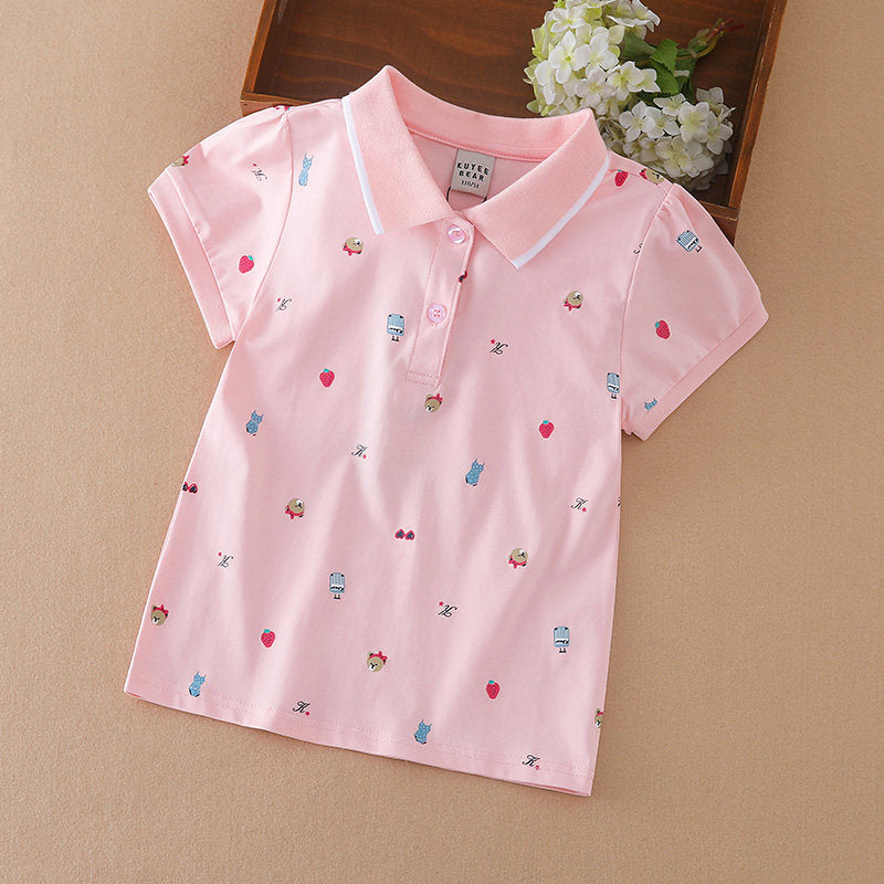 Fashionable Floral-print Top Pour Filles Bébés Chemise à manches demi