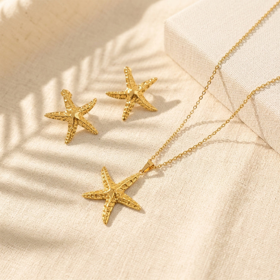 Été Ocean Starfish Bijoux Set chaîne de câble couleur or Collier correspondant Starfish Stud Ea