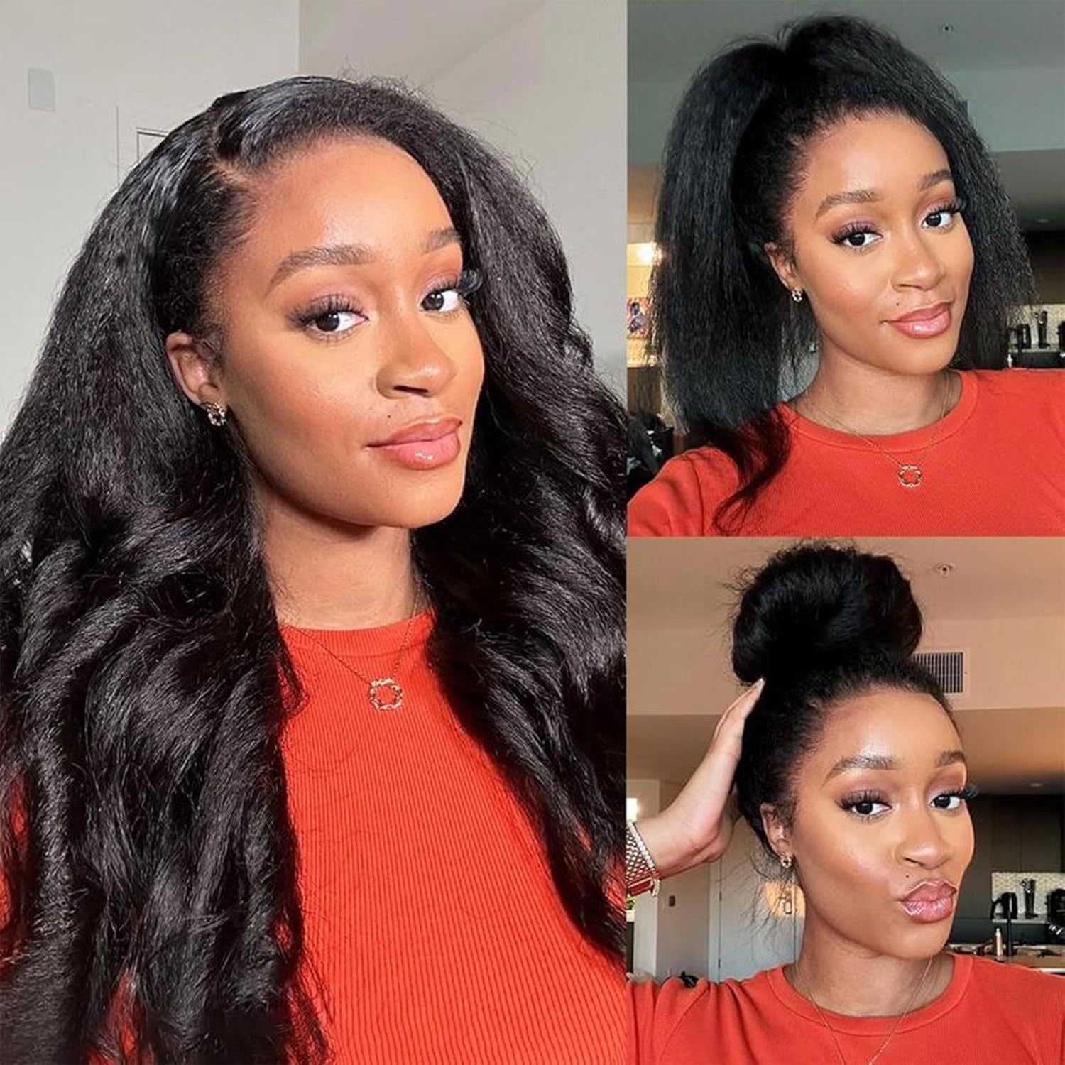 Femmes String-Style Middle-Part Perruque droite longue dans les cheveux synthétiques