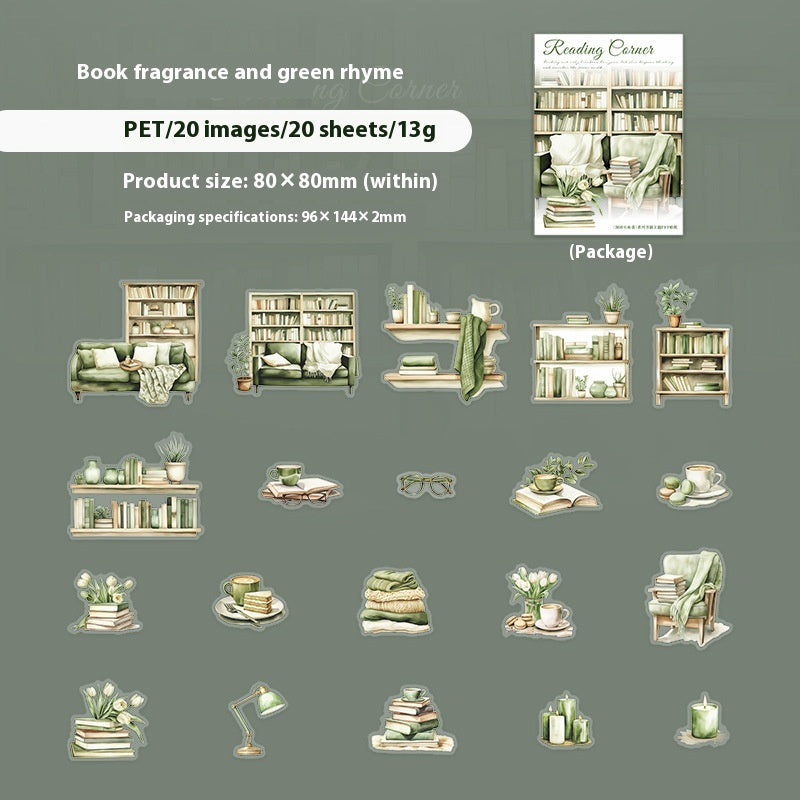 Beau livre de jour paysage PET Stickers Lecture Petit Coin Série 6 Types Choisir 20