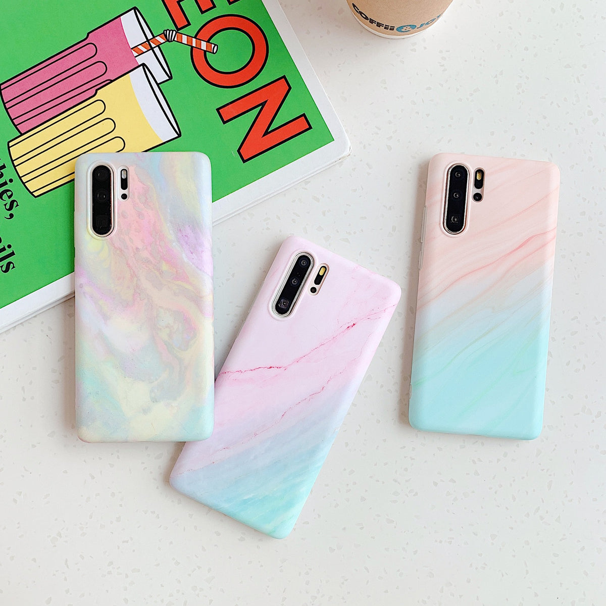 Clapet de téléphone en marbre de corail givré gradué