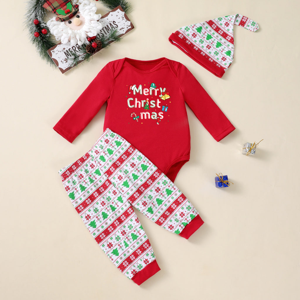 Chapeau de pantalons à manches longues imprimé arbre de Noël
