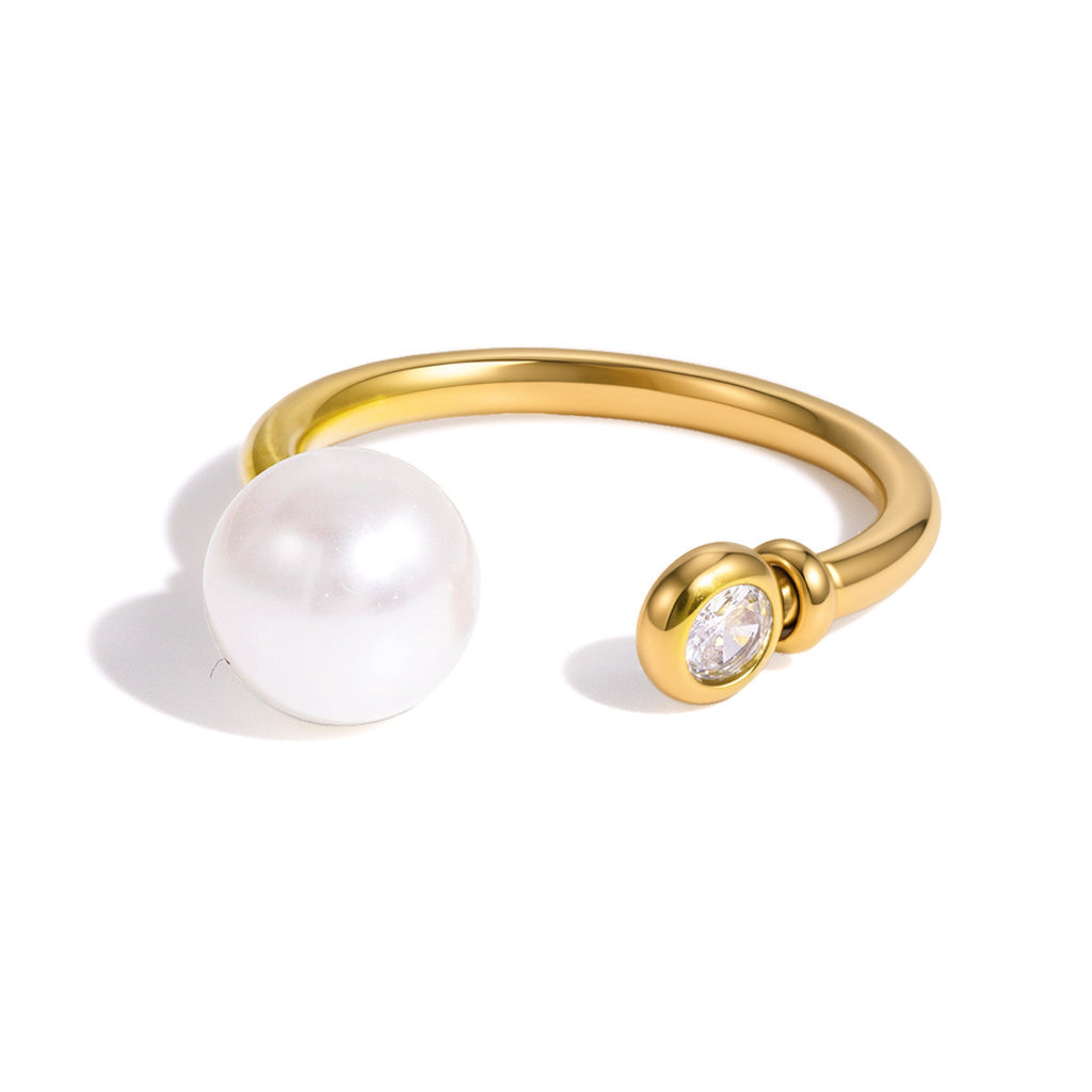 Pearl Zircon anneau en acier inoxydable pour les femmes