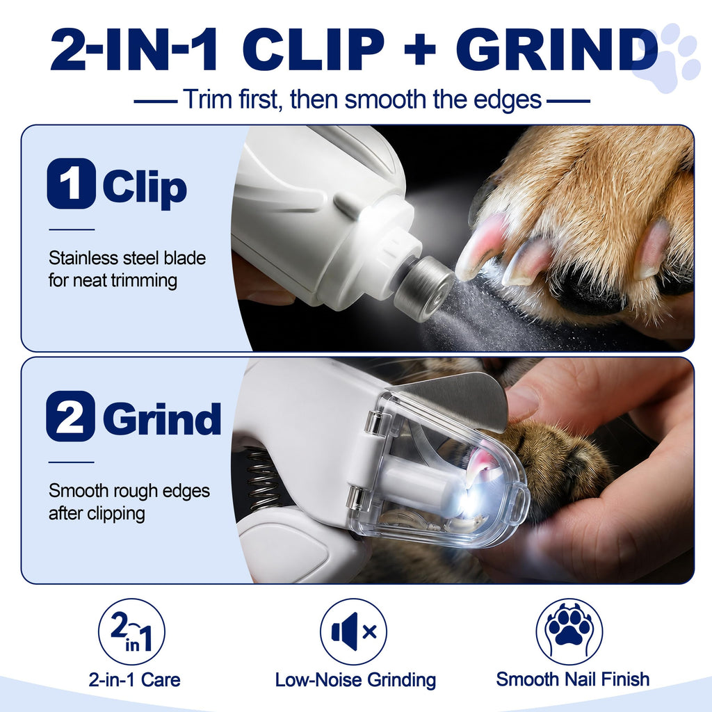2-en-1 Clippers pour ongles de chien avec lumière - Poignard électrique pour ongles pour petits grands chiens