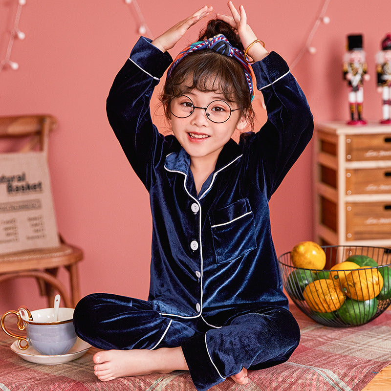 Ensemble de pyjamas de couleur unie de velours d'or pour enfants