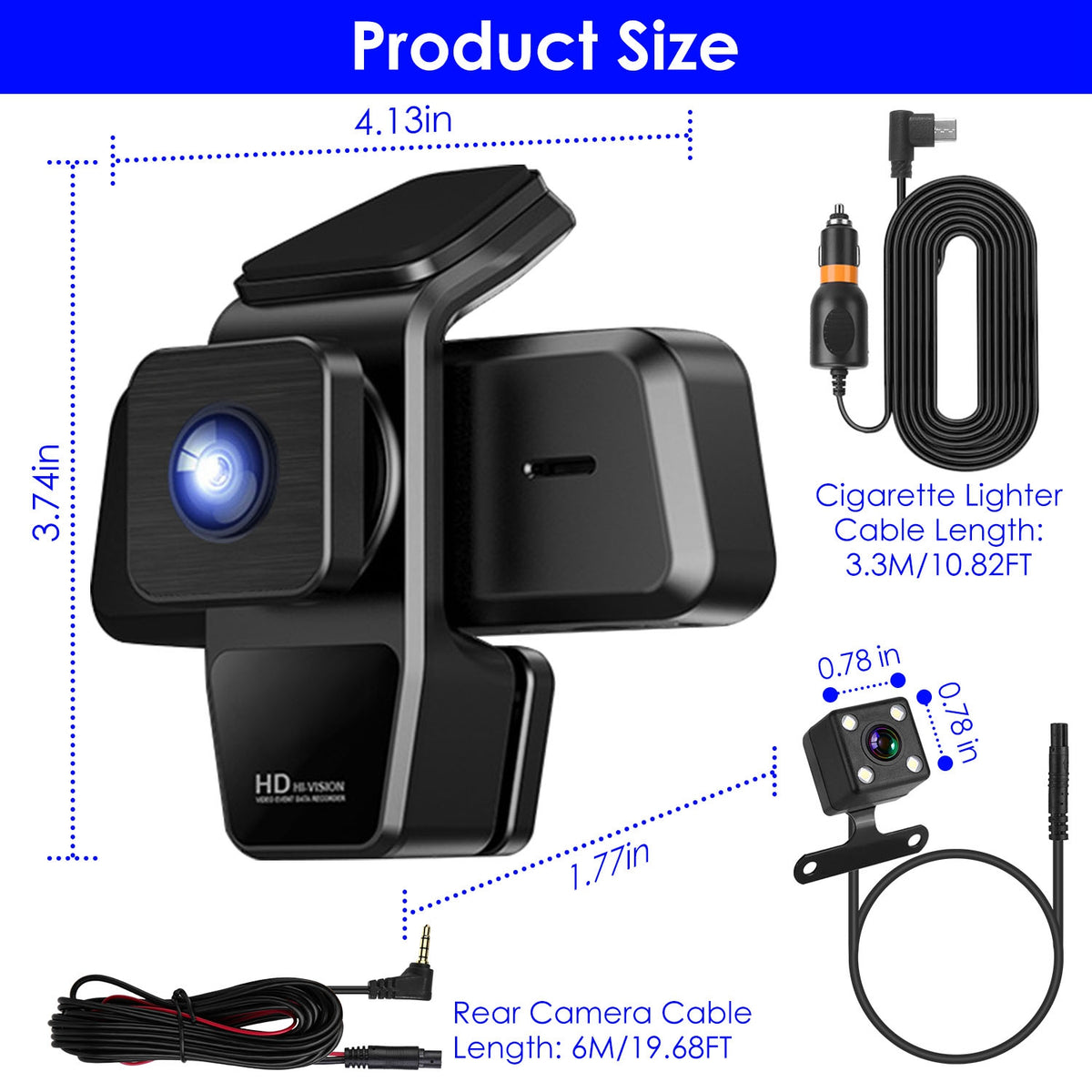 1080P FHD 3 Channel WiFi Dash Cam 170 Degree Wide Angle Caméra de voiture triple avec IR Night G