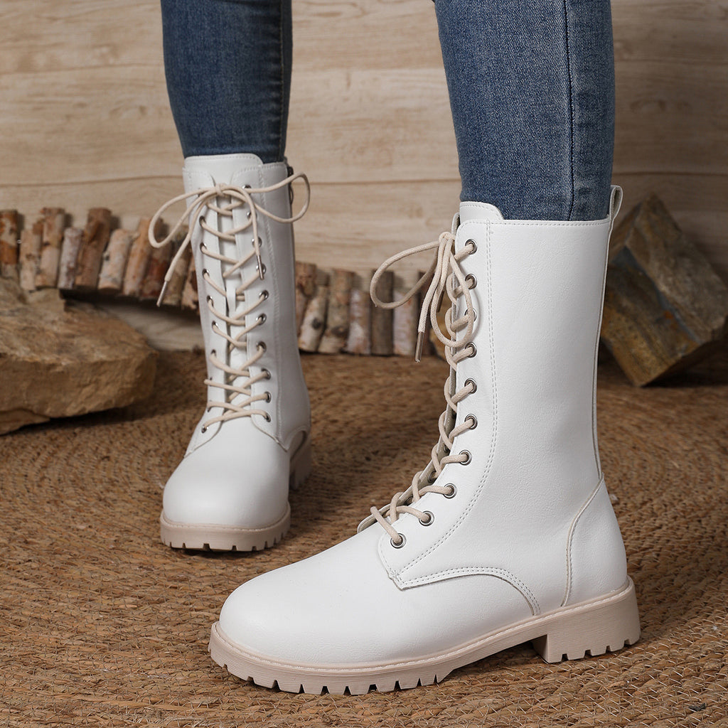 Bottes pour femmes à talons carrés Grand orteil rond Martin Bottes