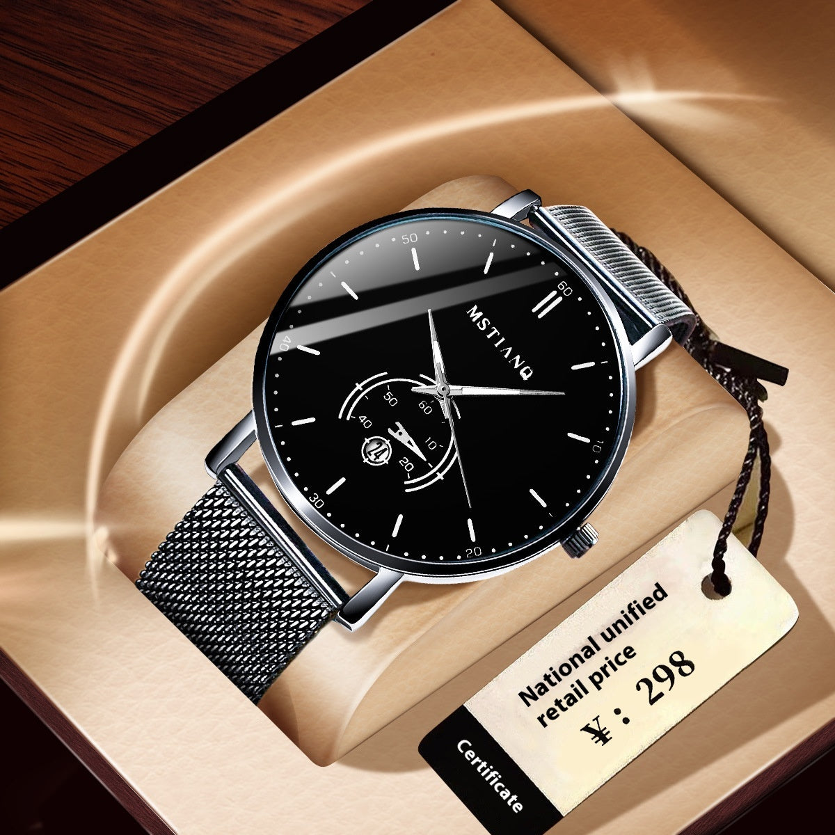 Trade Watch Stylish Black Technology Ceinture en acier raffiné calendrier casual coréen