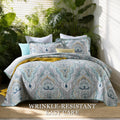 Cotton Reversible Quilt Bedspread Set Bohemian Moroccan Paisley Print Luxury 3-Piece All Season Lightweight Oversized Wide Drop Breathable Bedding For