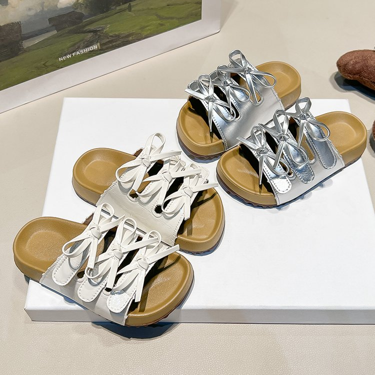 Été Filles Bow Birken Pantoufles à une chaîne