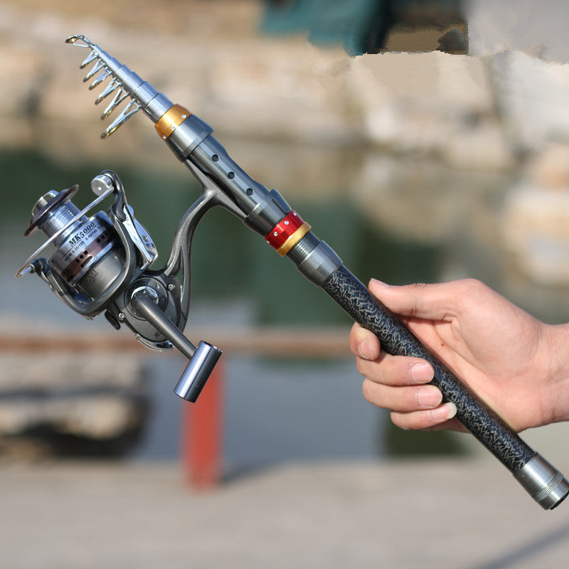 Pêche-Rod-Set Lures Spinning Reel Combo Line Telescopique Carbon-Fiber Travel Et
