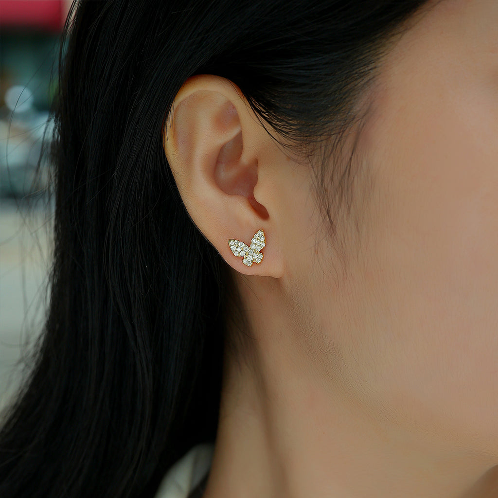 S925 Boucles d'oreilles à papillon plaqué argent sterling