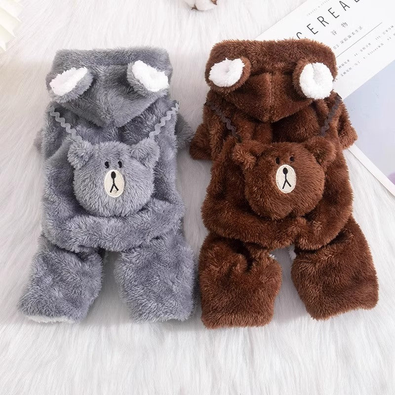 Vêtements pour animaux de compagnie d'hiver en peluche style ours quatre pattes Outfit doublé de polaire et extra-épaisseur