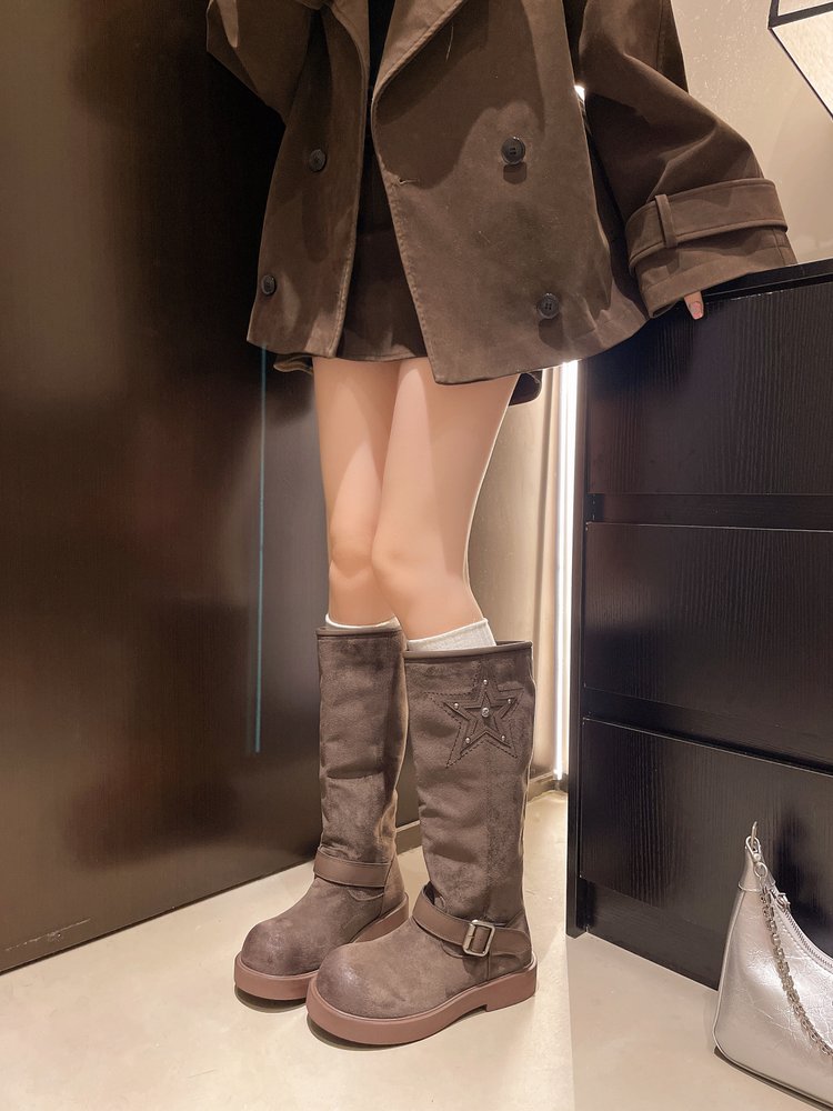 Plateforme d'hiver d'automne pour femmes Nubuck Tall Bottes