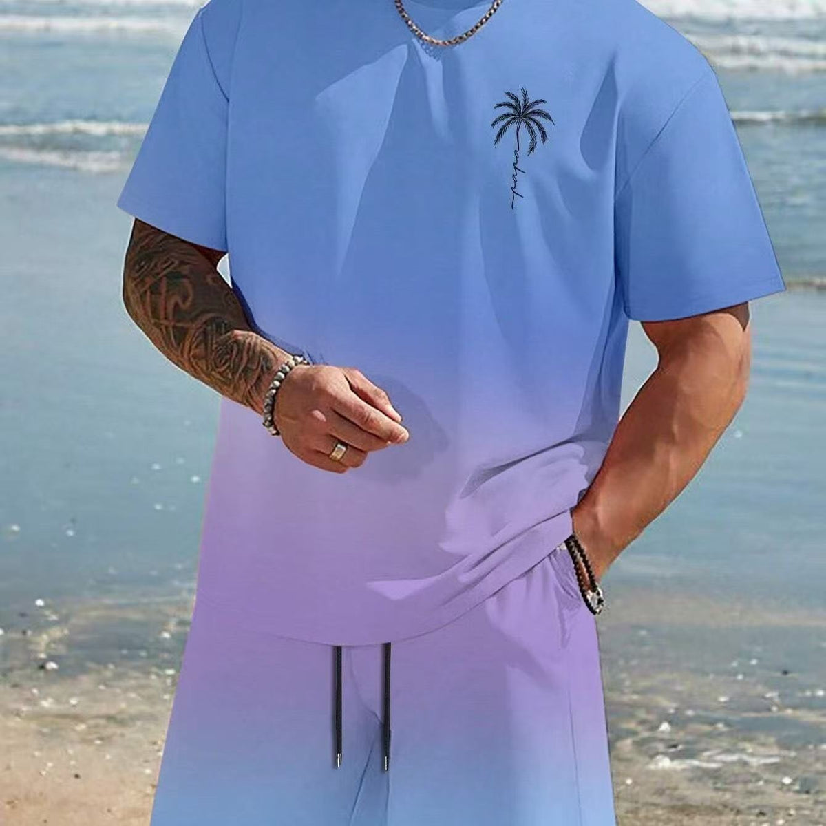 Summer Hot-Selling Gradient Coconut Tree Beach Chic Imprimer Vêtements pour hommes