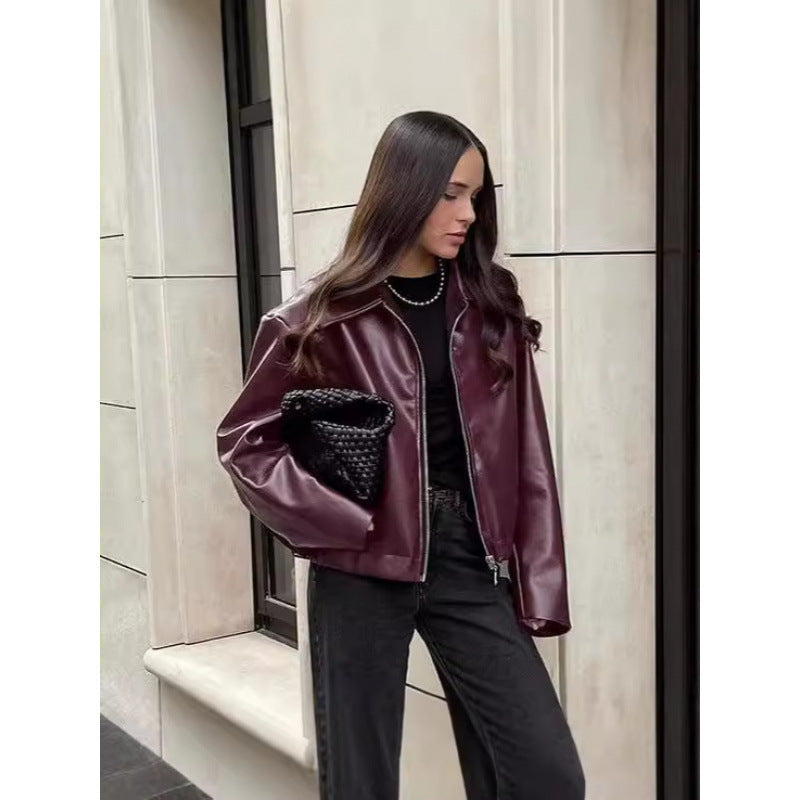 Elegant soft leather jacket for women