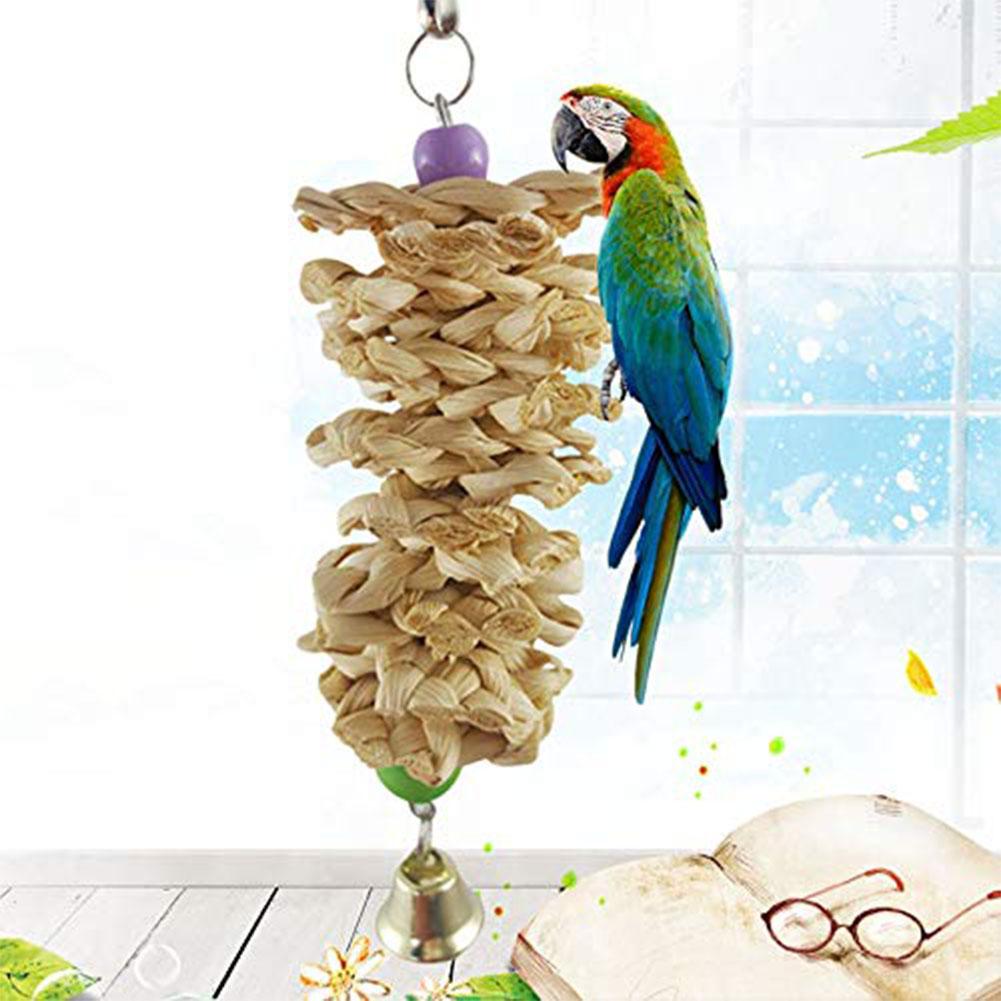Jouet de perroquet d'oiseau avec Cage de suspension de bite en bois naturel de Bell