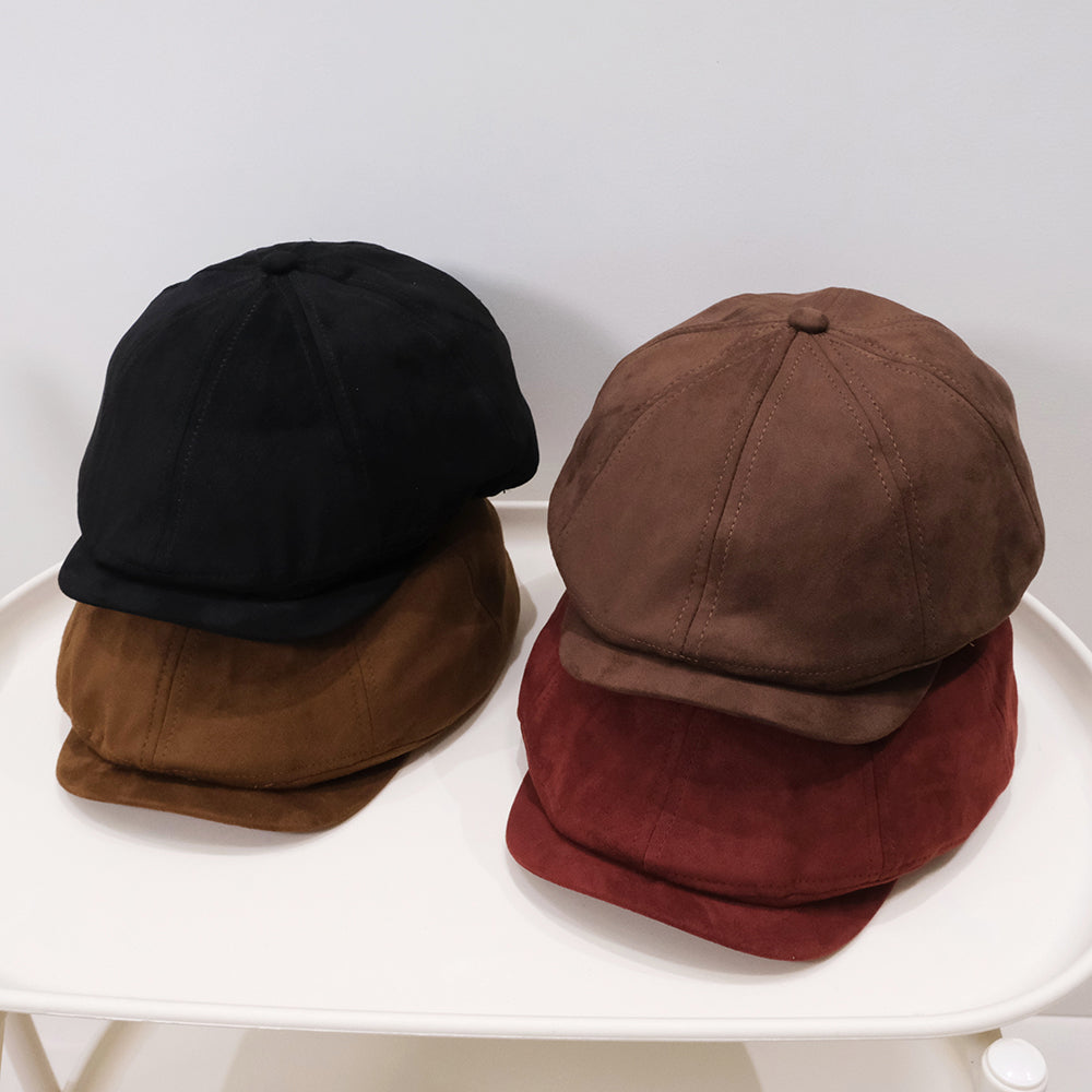 Vintage Mode Automne-hiver Versatile Brossé Octagonal Chapeau en avant Brimmed avec Anglais