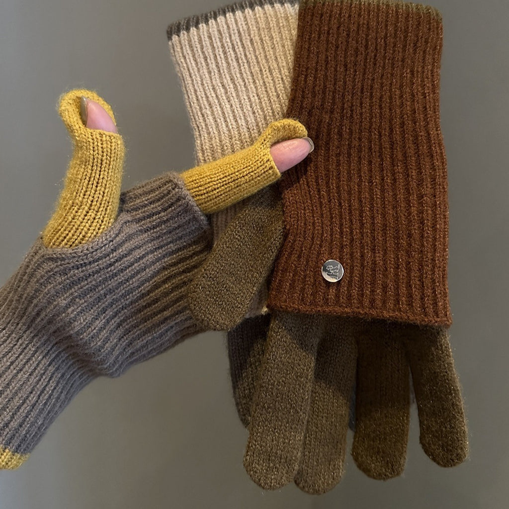 Gants en laine tricotée à double usage dans le style Maillard