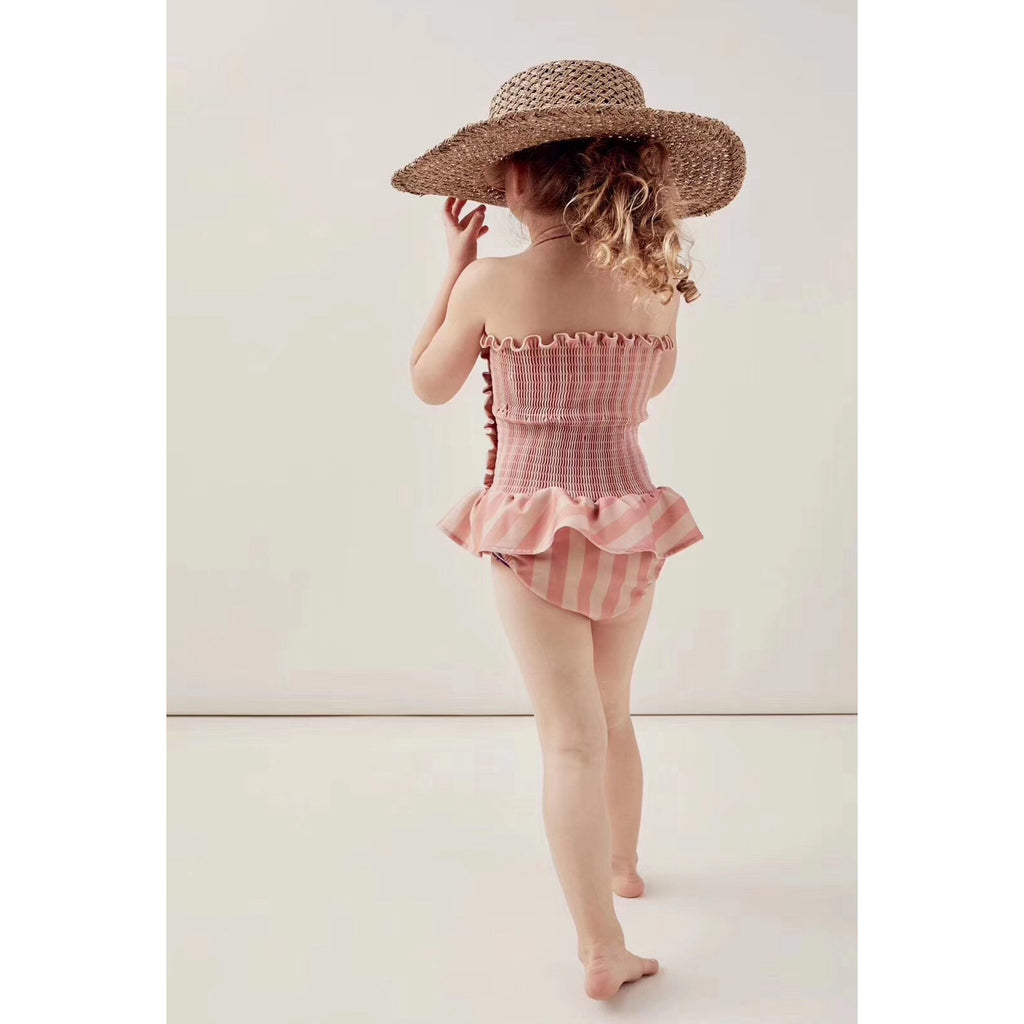 Maillots de bain pour enfants Ins Modèles d'explosion Filles Siamois Maillot de bain en dentelle de vent princesse rayée