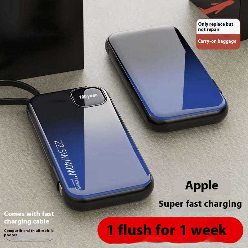 Portable high-capacity power bank for mobile phones with built-in cable