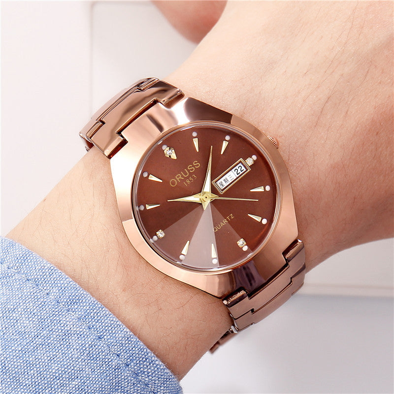 Tungstène acier couleur imperméable mode étudiant couple calendrier Quartz montre