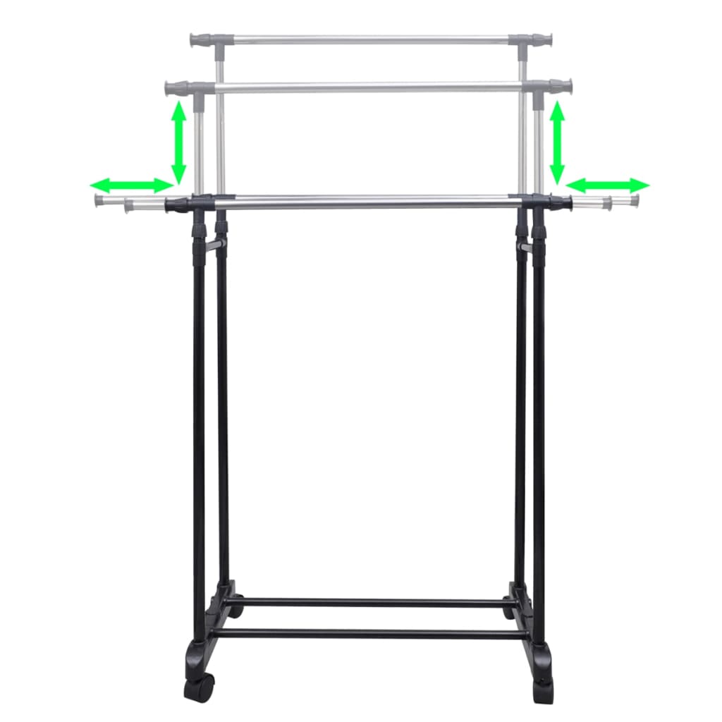Rack de vêtements réglable avec 4 roues et 2 rails de vêtements