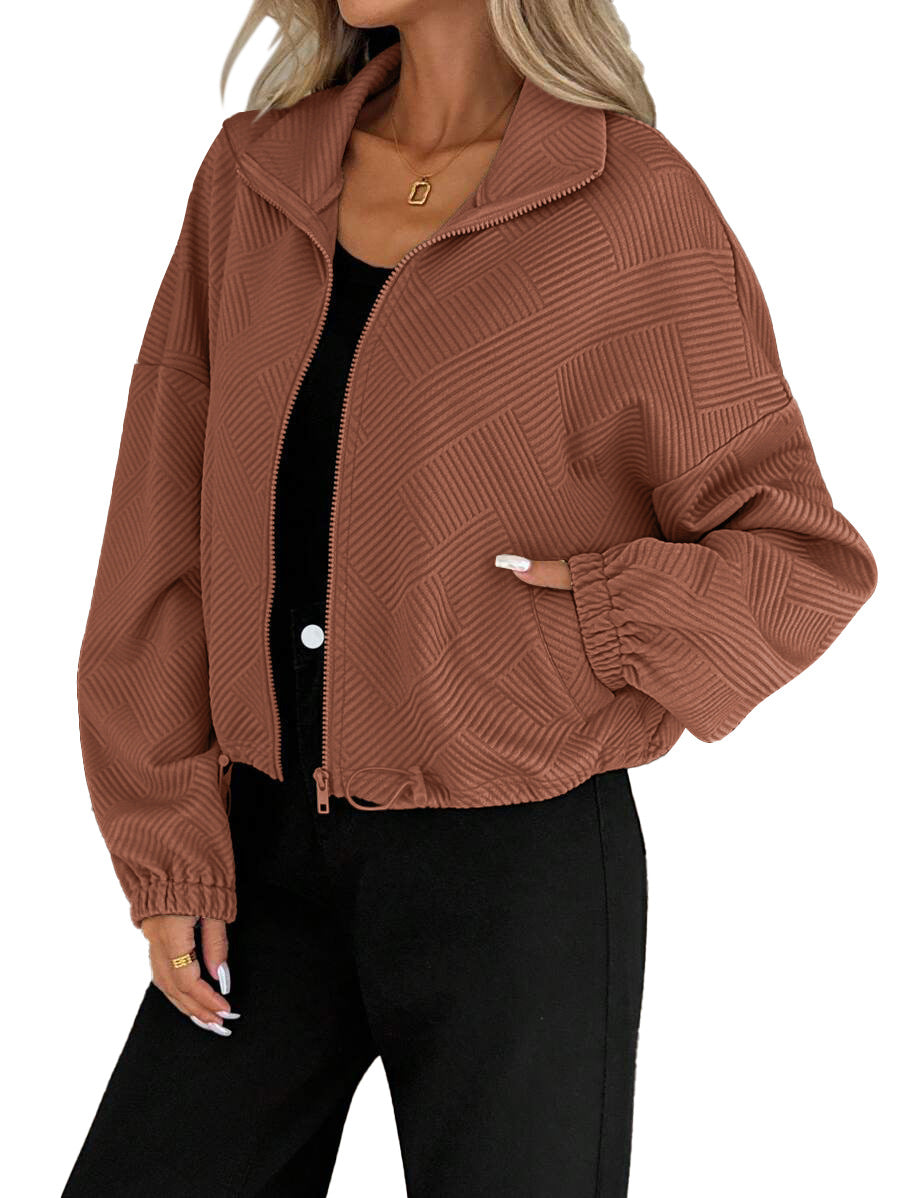 European And American Amazon Autumn And Winter High Collar Zipper Hem Drawstring Flap Pock