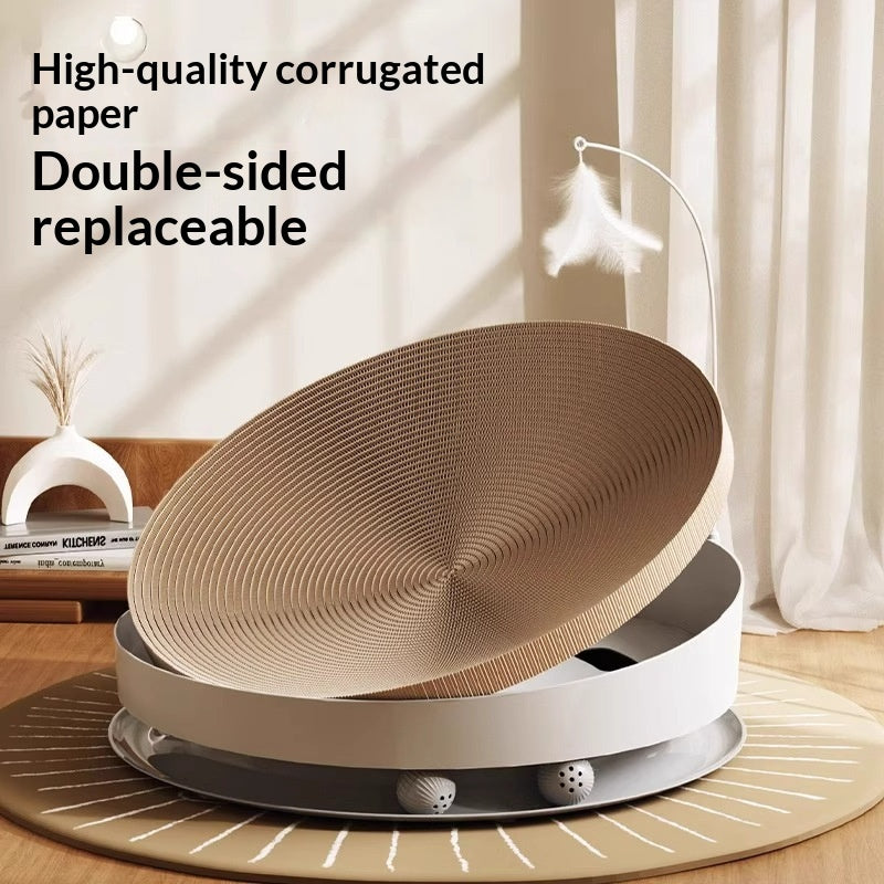 3-en-1 Cat Scratcher avec téter de plumes Bell Ball et carton ondulé