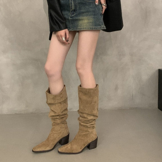 Bottes équestres à pointe d'orteil en velours