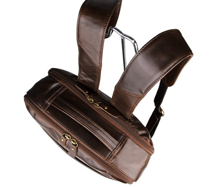 Top-grain leather laptop backpack