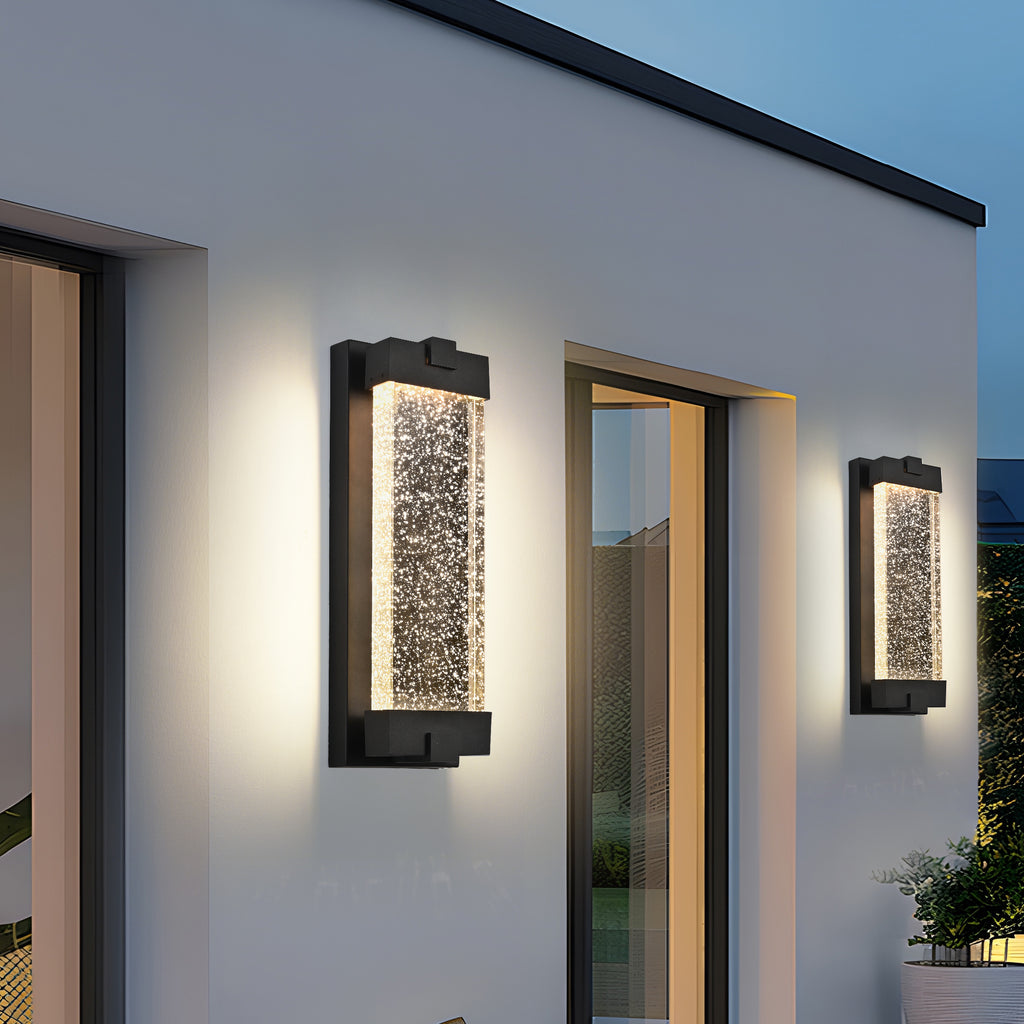 Luminaire mural extérieur en aluminium noir de 19"(H) avec verre en cristal bulle