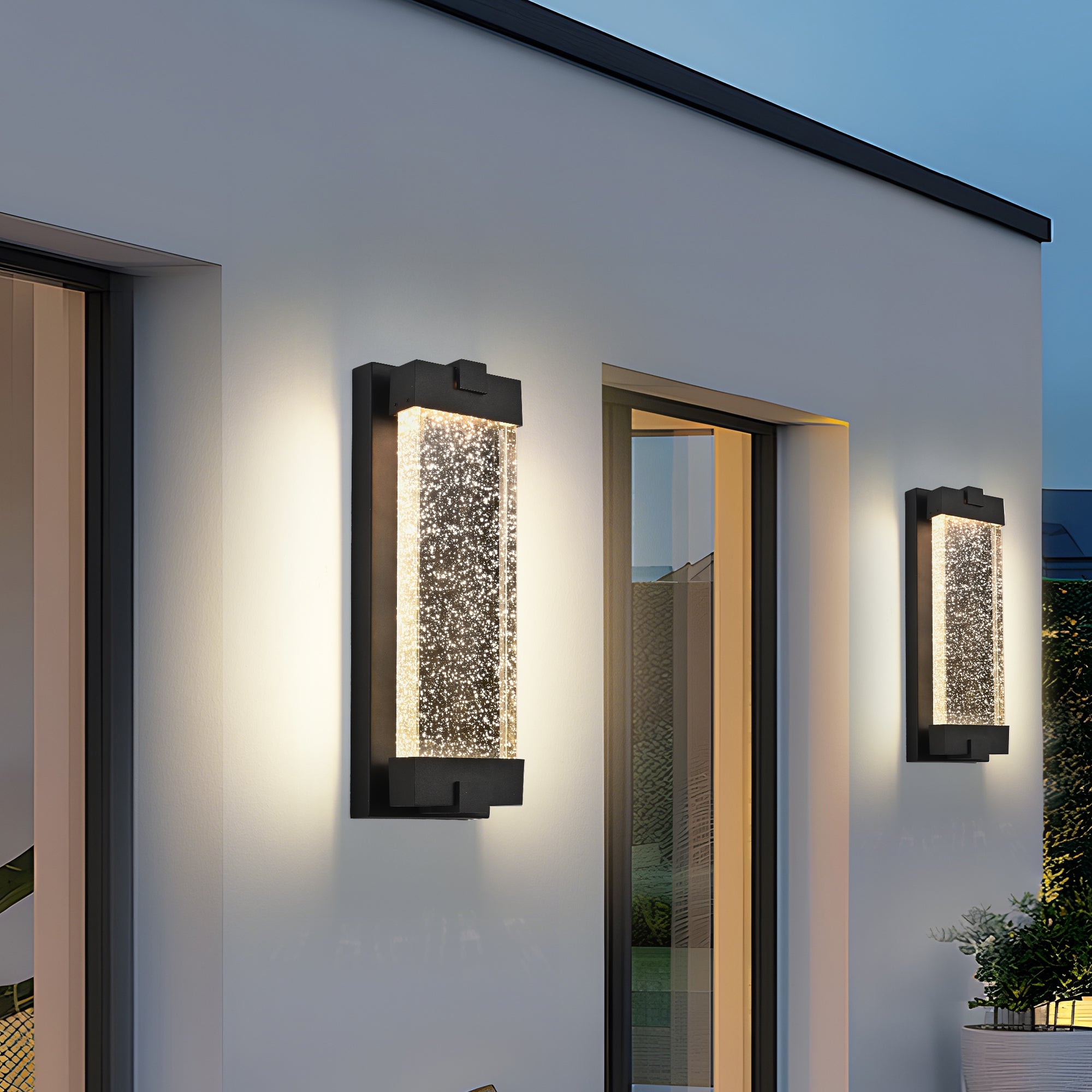 Luminaire mural extérieur en aluminium noir de 19"(H) avec verre en cristal bulle