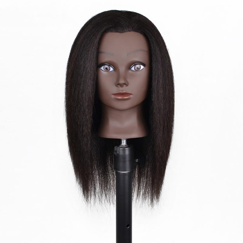 Véritable cheveux foncé tête forme mannequin noir tête
