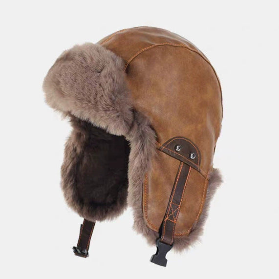 Style moto PU cuir hiver épaissé à froid Earflap Retro Lei Feng Cap pour hommes