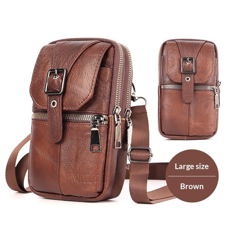 Véritable sac de téléphone multifonction en cuir attaché à la ceinture pour hommes