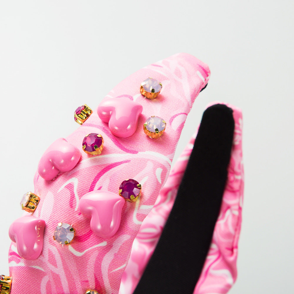 Tissu imprimé Bandeau de la Saint-Valentin Gemme femelle cousu à la main Accessoires d'amour incrustés