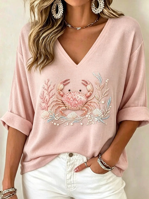 T-shirt femme en col V imprimé