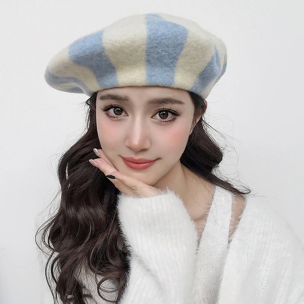 Beret de laine à rayures mode, couleur candy
