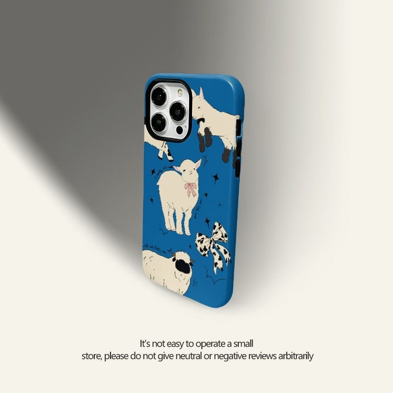 Double-layer Deux-en-un Film Blue Lamb Phone Case