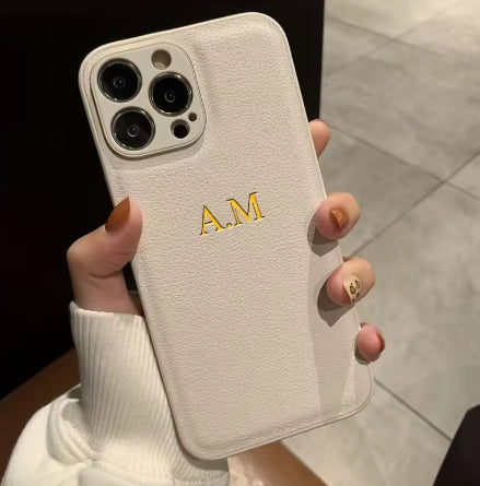 Personnalisé Or-embossed Nom Luxury Leather Phone Case
