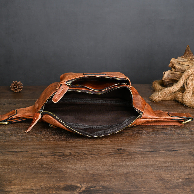 Sac de poitrine en cuir véritable rétro casual