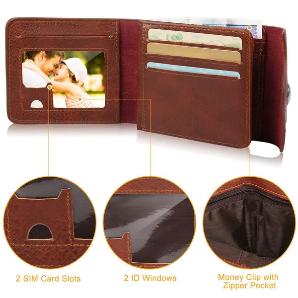 Portefeuille pour hommes PU cuir bifold Purse mince RFID boîtiers de carte de blocage W/ 2 ID fenêtre C