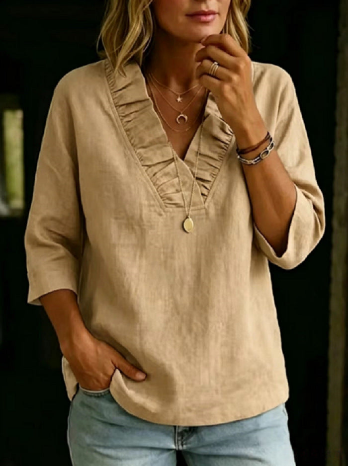 Women Relaxed-fit Casual Chic Linen Cotton Top
