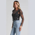 Bubble-bead Sheer Mesh Haut à manches longues