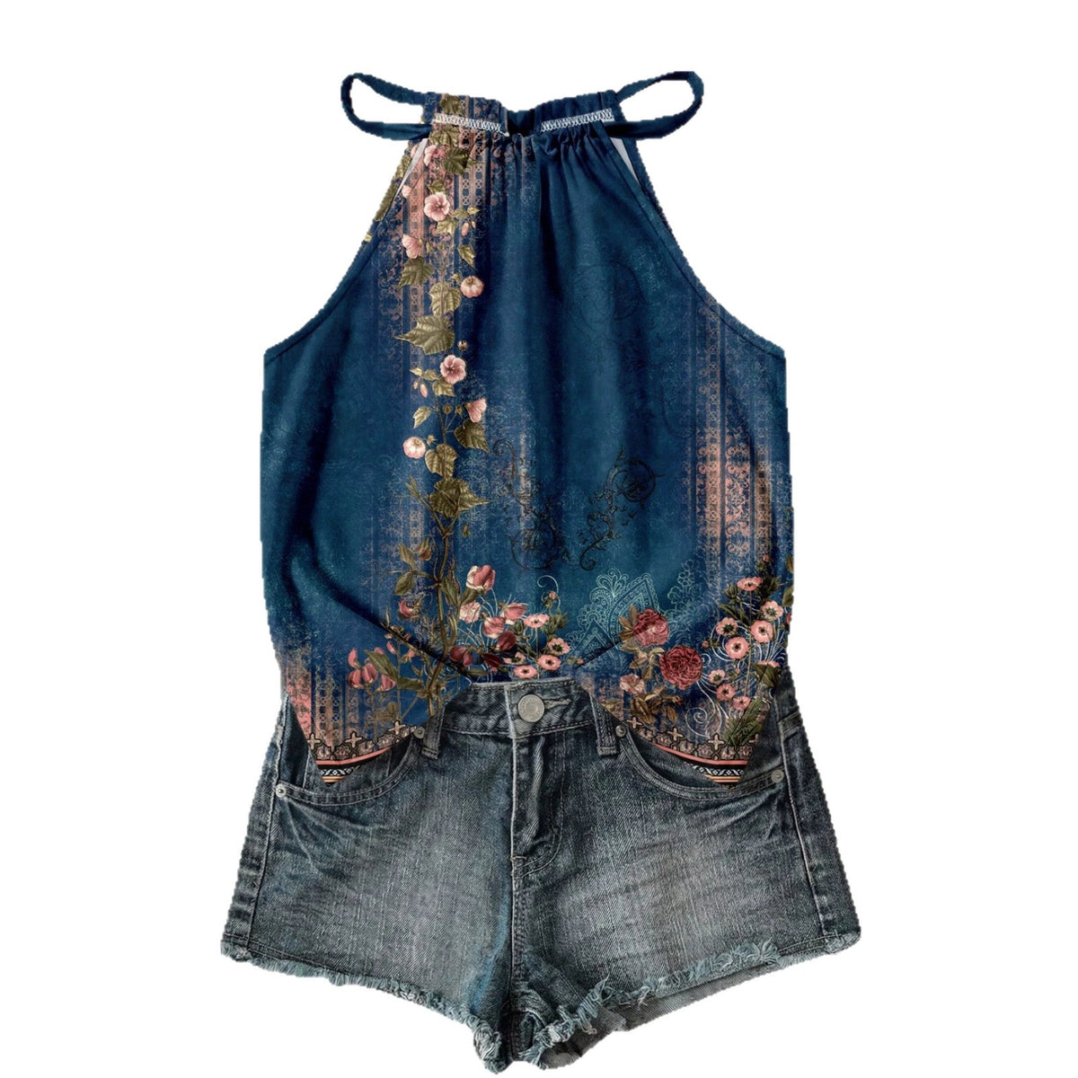 Femmes Casual Resort style Halter-neck Sleeveless Tank Top