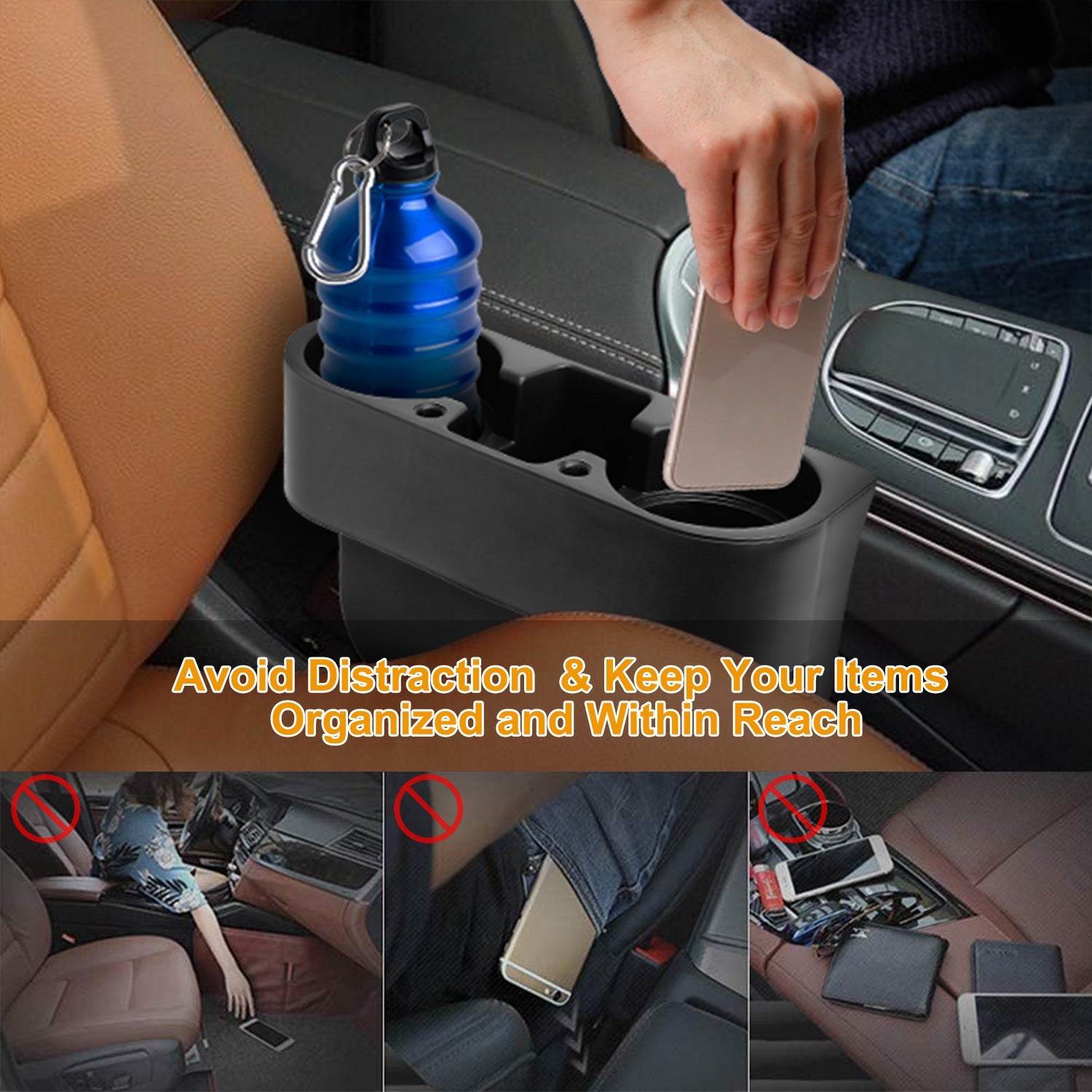 1Pc Car Seam Cup Holder Seat Gap Wedge Drink Storage Organizer Console Side Pocket Mount S